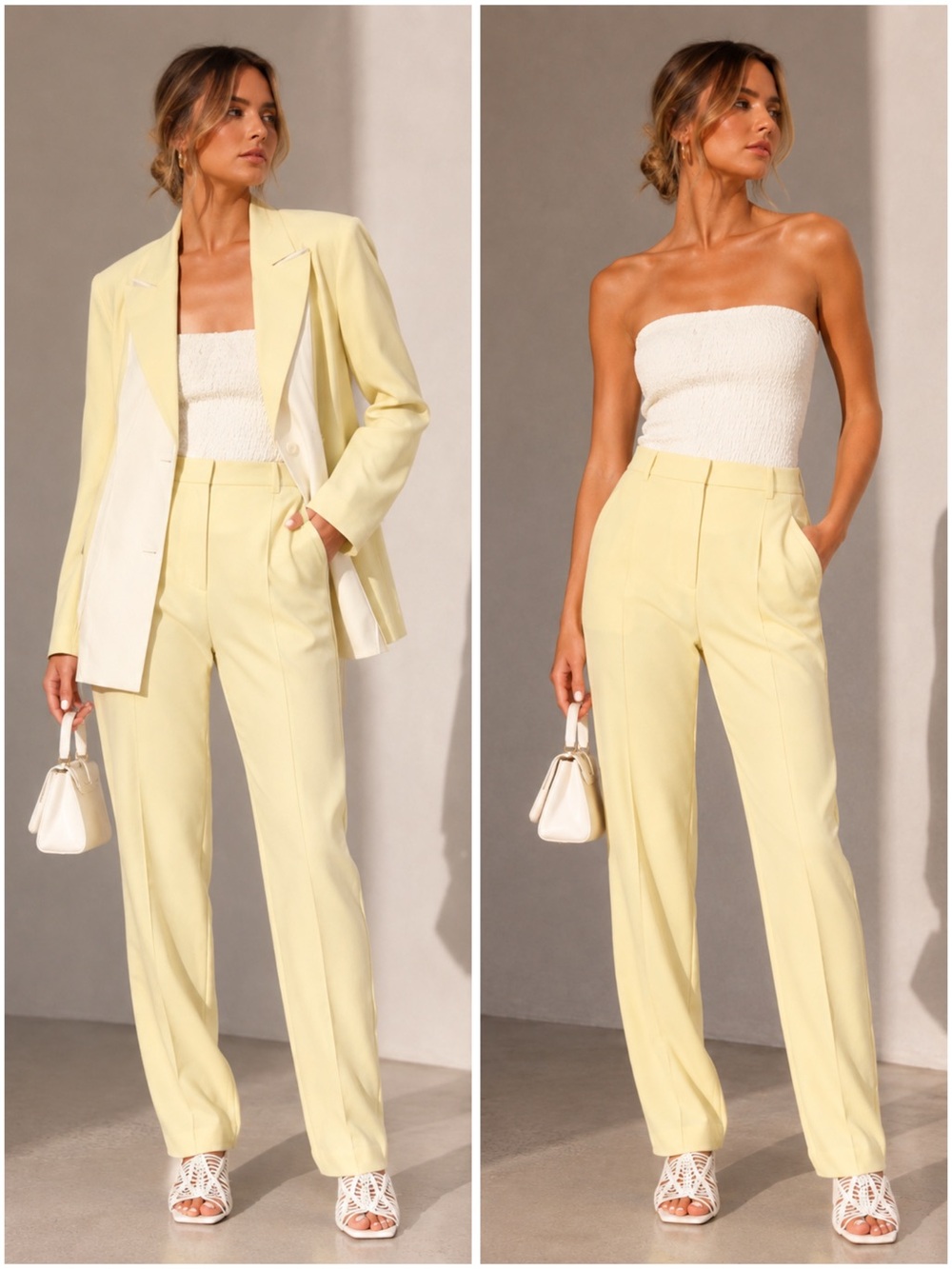 JONATHAN SIMKHAI Azul Tailored Pant Chamomile Light Yellow Lined Pockets 6 NEW